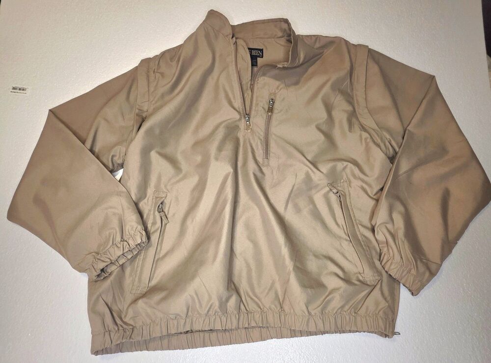 Tres Bien Golf 1/4 Zip Beige Pullover Windbreaker Removable Sleeves Large